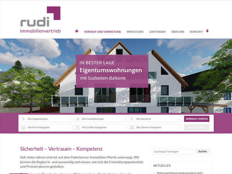 Screenshot der Website rudi Immobilienvertrieb