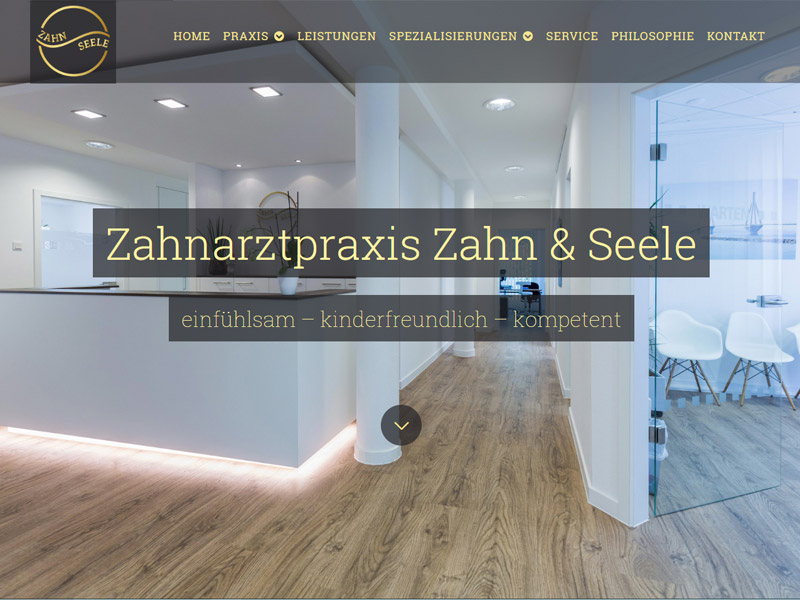 Screenshot der Zahnarztpraxis-Website Zahn & Seele